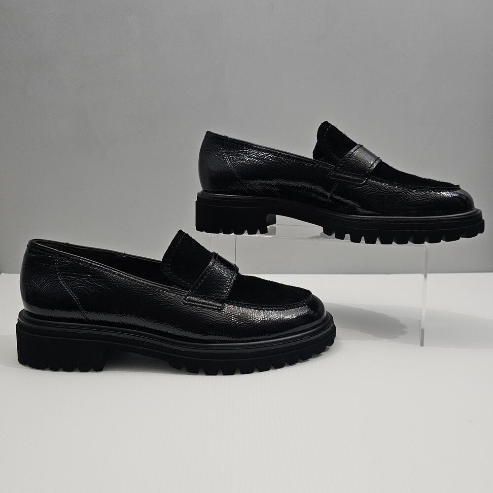 Paul Green Black Leather and Suede Lug Sole Loafers - Picture 3 of 13